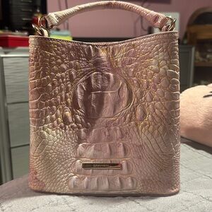 Brahmin Pink and Gold Croc-Embossed Shoulder Bag